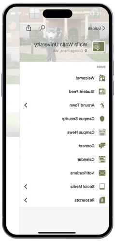 A phone screen displays the Walla Walla University app.